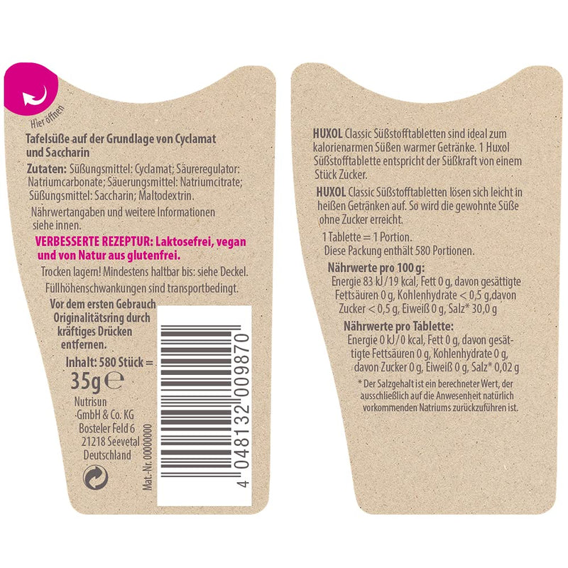 Huxol Classic Dispenser | 580 Tablets | Cyclamate Saccharin | Sugar Substitute | Sweetener | Vegan | Lactose Free | Naturally Gluten Free | Halal | Low In Calories - NewNest Australia
