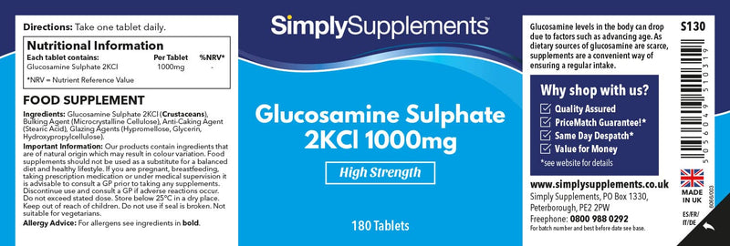 Glucosamine Sulfate 1000mg - 360 Tablets - 1 Year Supply - SimplySupplements - NewNest Australia