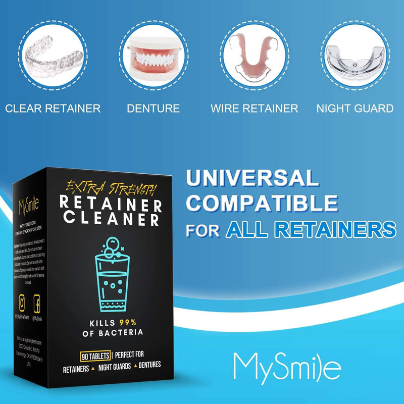 MySmile Denture Cleaning Tablets, Retainer Cleaner Removes Bad Odor, Plaque, Stains from Dentures, Retainers, Mouth Guard and Dental Appliances, Denture Cleaner Tablets, 3 Months Supply, Made In USA 90 Count (Pack of 1) - NewNest Australia