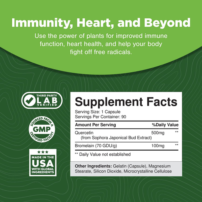 Immune Support Quercetin with Bromelain Supplement - Quercetin 500mg Antioxidant Supplement for Joint Support Lung Health Immunity Boost and Brain Focus - Pure Quercetin Bromelain Brain Supplement - NewNest Australia