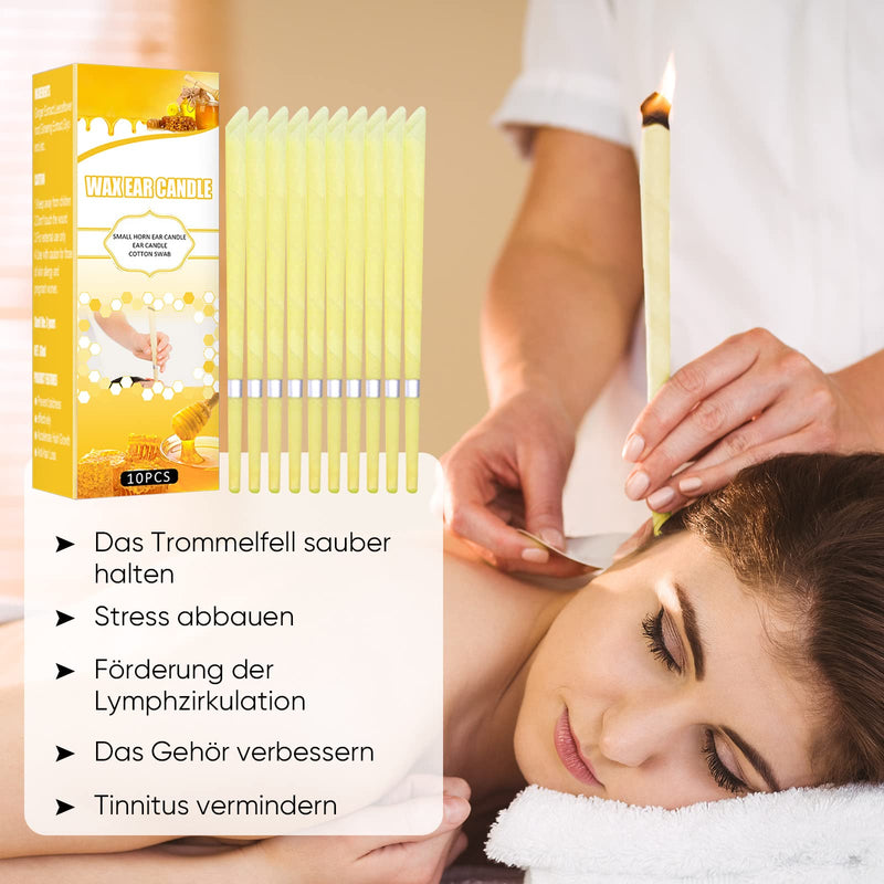 Pack of 10 beeswax ear candles, natural ear candles for cleaning, non-toxic, cylindrical with safety filter, protective discs and cotton swabs - NewNest Australia