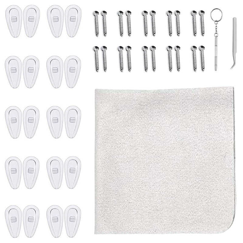 Nose Pads Glasses Repair Set, 10 Pairs Air Chamber Nose Pads Silicone Screw Glasses Nose Pads Non-Slip Glasses Nose Pads Soft Silicone With Screws Tweezers And Cleaning Cloth - NewNest Australia