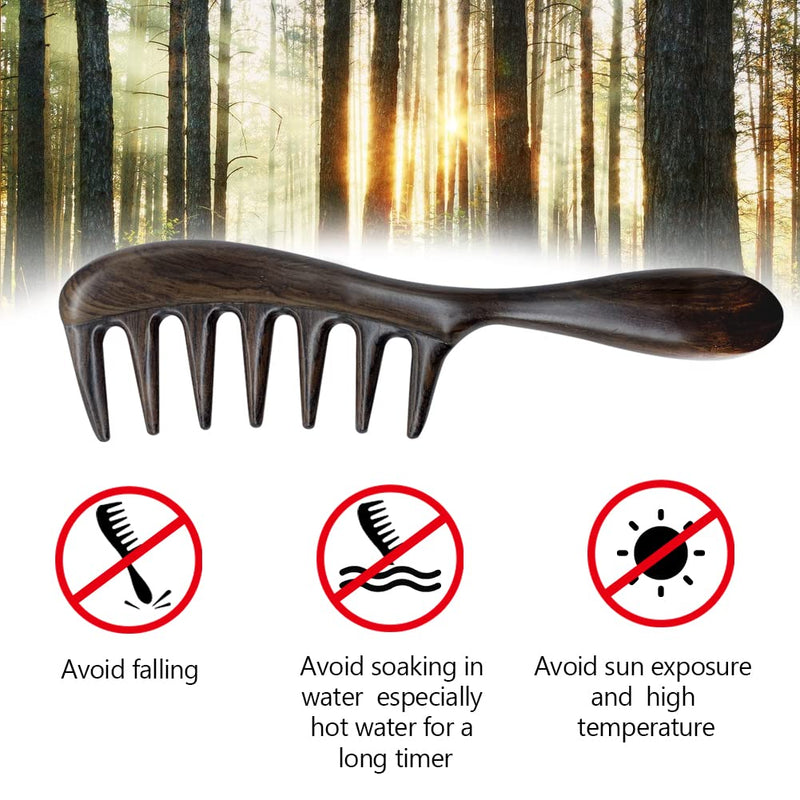 EQLEF Large Wide Tooth Comb Wooden Comb Natural Black Sandalwood Comb Anti Static and Detangling Handmade Big Tooth Comb for Thick Curls and Straight Easy Detangle Hair - NewNest Australia