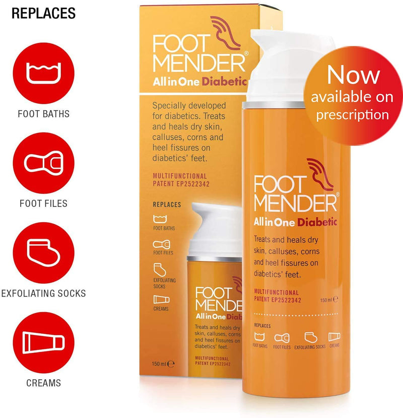 Footmender All in One Diabetic | Medically Proven, Now Available on Prescription | Treat and Heal Your Dry Feet, Hard Skin, Corns and Cracked Heels | Significant Effect After First Treatment | 150 ml - NewNest Australia