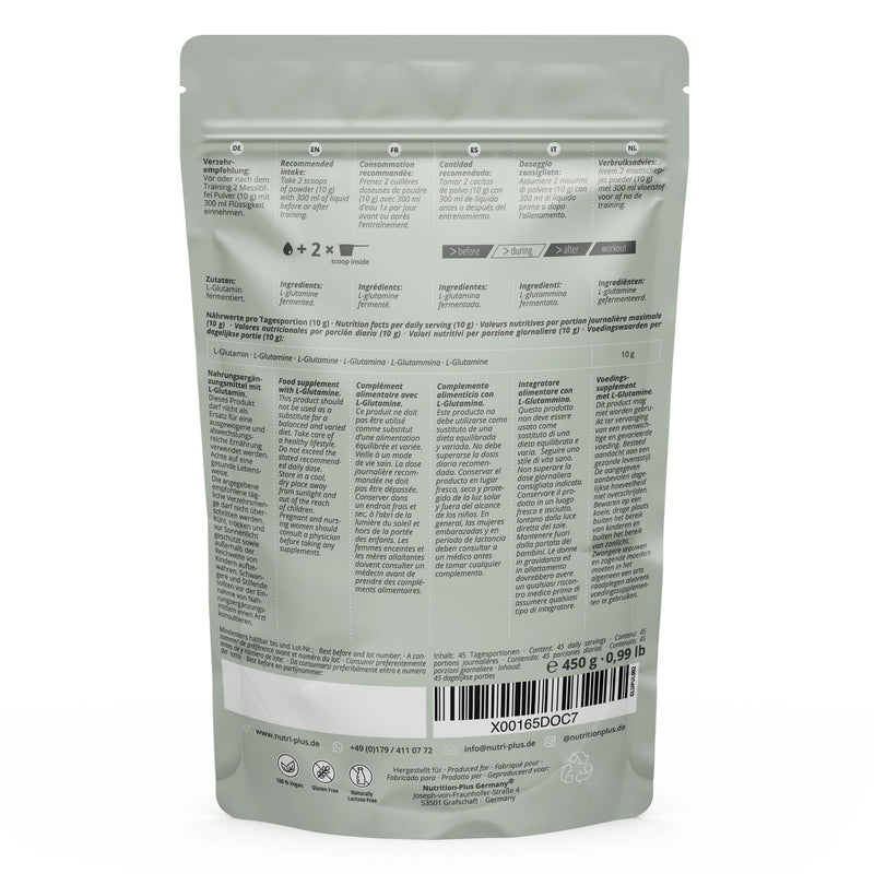L Glutamine Powder Vegan - Neutral & High Dose Pure Without Additives - 99.95% Natural Pure - Fermented L-Glutamine Powder 450 G Made In Germany - Gluten Free And Lactose Free - NewNest Australia