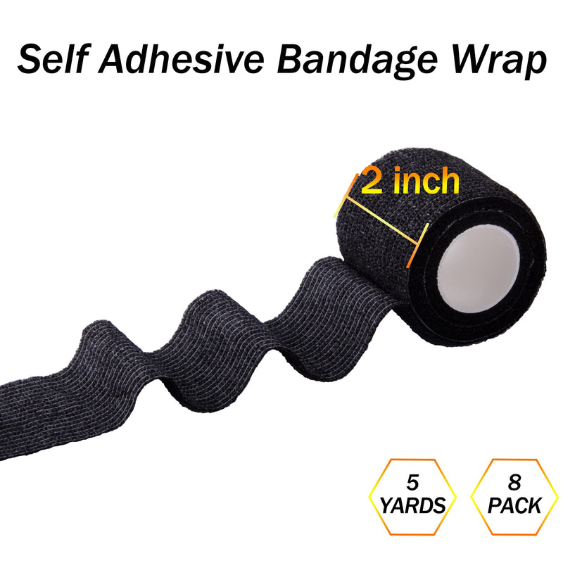 BQTQ 8 Rolls Self-Adhesive Cohesive Bandage Adhesive Bandage Elastic Self-Adhesive Adhesive Bandage Fixing Bandage for Fingers Hands Toes (Black, 5 cm x 4.5 m) 2 Inch Black - NewNest Australia