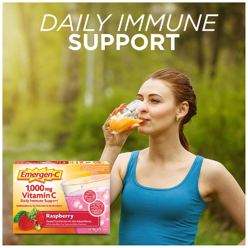 Emergen-C 1000mg Vitamin C Powder, with Antioxidants, B Vitamins and Electrolytes, Immunity Supplements for Immune Support, Caffeine Free Fizzy Drink Mix, Raspberry Flavor - 30 Count/1 Month Supply 0.32 Ounce (Pack of 30) - NewNest Australia