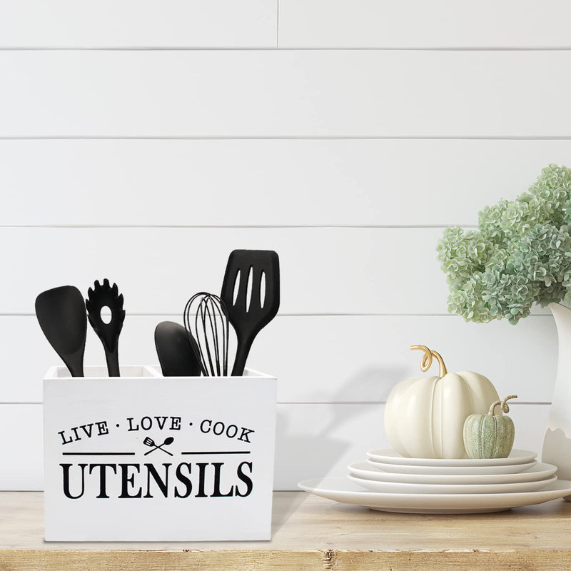 Karisky Kitchen Utensil Holder with Removable Bottom Large 2 Compartments Utensil Organizer Farmhouse Utensil Caddy for Countertop Decor, 24 x 12 x 17 cm, White Fun Farm Holder White - NewNest Australia