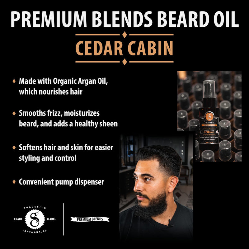 Suavecito Premium Blends Beard Oil, Leave-In Beard Conditioner For Softening Hair, Hydrating Skin, Eliminating Beard Dandruff, Healthy Beard Growth, Cedar Cabin Fragrance, 1 Fl Oz/28g - NewNest Australia