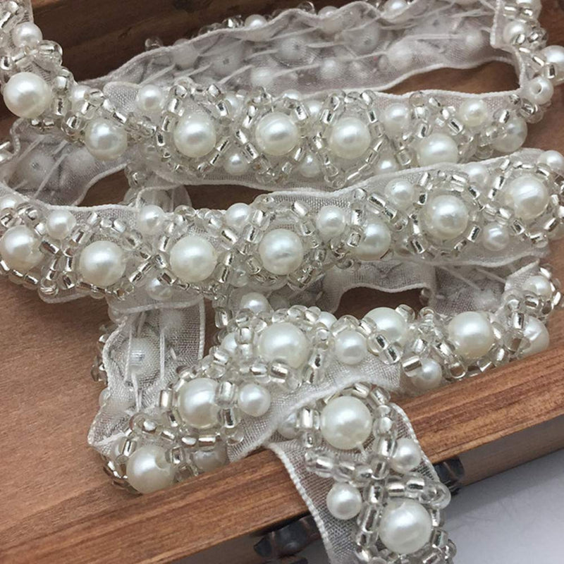 FQTANJU 3 Yards White Beaded Crystal Rhinestone Applique, Rhinetones Trim for Dress, Bridal Applique, Crystal Beaded Applique for Bridal Wedding, Party and Other Formal Occasions - NewNest Australia
