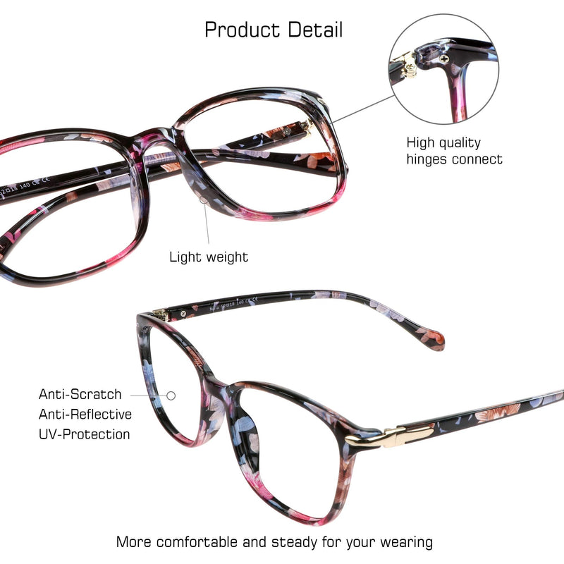 Blue Light Blocking Glasses for Women, Anti Eyestrain, Computer Reading, TV Glasses, Stylish Square Frame, Anti Glare(No Magnification) 01_nola_pink - NewNest Australia