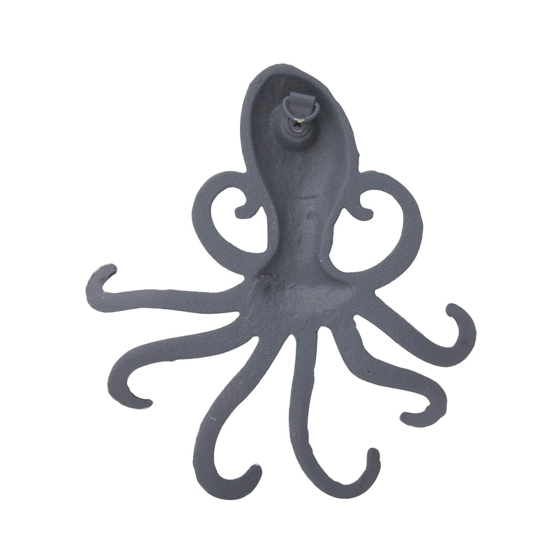 NewNest Australia - Stonebriar Cast Iron Octopus Decorative Wall Hook, Unique Nautical Design, Multiple Hooks , Silver 