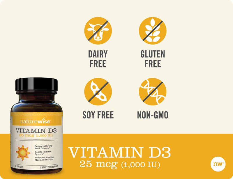 NatureWise Vitamin D3 1000iu (25 mcg) 1 Month Supply for Healthy Muscle Function, Bone Health and Immune Support, Non-GMO, Gluten Free in Cold-Pressed Olive Oil, Packaging May V, 30 Count 30 Count (Pack of 1) 1000 IUs - NewNest Australia