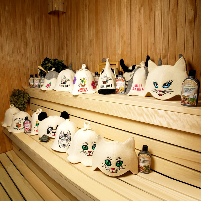 Natural Textile Sauna Hat 'Sauna Boss Devil' White - 100% Organic Wool Felt Hats for Russian Banya - Protect Your Head from Heat - English Sauna eBook Guide Included - with Embroidery - NewNest Australia