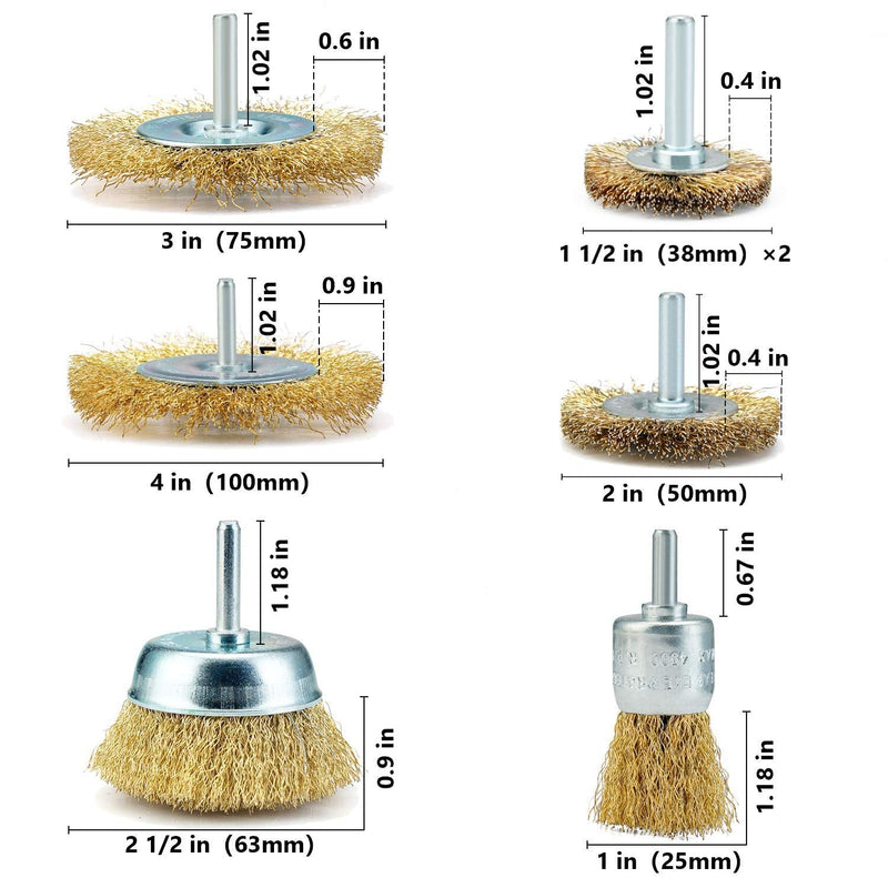 TILAX Wire Brush Wheel Cup Brush Set 7 Piece, Wire Brush for Drill 1/4 Inch Arbor 0.0118 Inch Coarse Brass Coated Crimped Wire Wheel for Used to Clean Rust, Flakes and Abrasives Drill Attachment - NewNest Australia