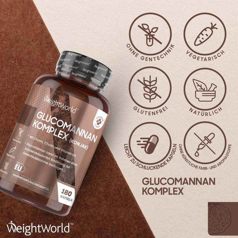 Glucomannan Capsules 3540 Mg - 30 Days - 180 Vegetarian Capsules With 95% Fiber - Vitamins For Women And Men With 500 Mg Choline, 250 Mcg Chrome, Vitamin B3 & Vitamin D3 - Konjac Weightworld - NewNest Australia