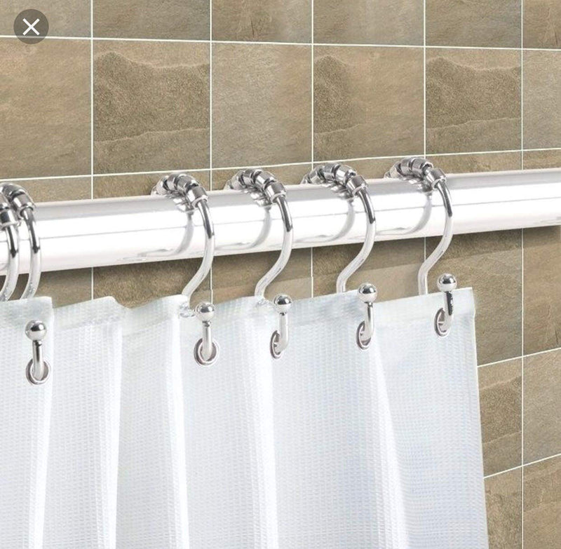 Happy Shopping Time Chrome Plated Double-Hook Shower Curtain Rings with Rollerrings, Set of 12 Hooks - NewNest Australia