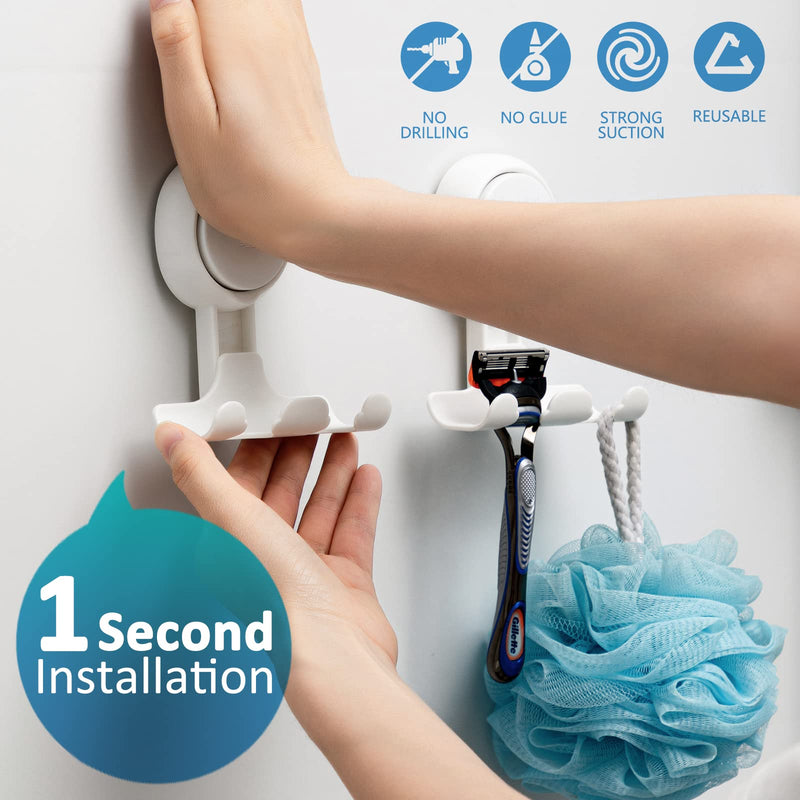 TAILI Shower Razor Holder Suction Cup 2 Pack, Vacuum Suction Razor Hanger for Shower Wall, Suction Door Hook for Towel Loofah Sponge, Shower Razor Hook for Bathroom Removable, White Razor Blade Holder - NewNest Australia
