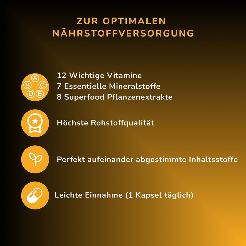 Premium Multivitamin And Mineral Complex - 120 High Dose Capsules - Essential Az Vitamins, Minerals And Superfood Plant Extracts - Laboratory Tested And Made In Germany - Vegan - NewNest Australia