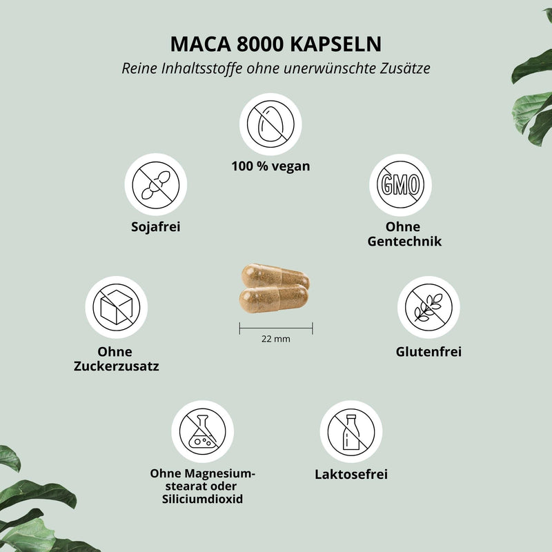 Maca Capsules Gold 8000 - Highly Dosed + Vegan - Original 20:1 Premium Extract (Root Powder) - 60 Macca Capsules - Laboratory Tested for Men & Women - NewNest Australia