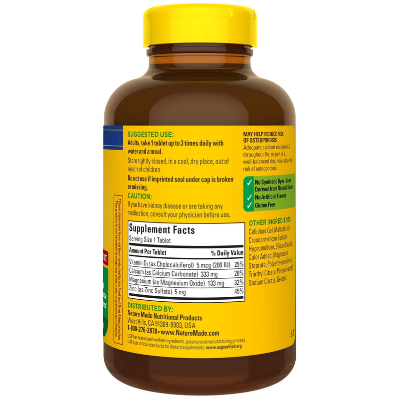 Nature Made Calcium, Magnesium Oxide, Zinc with Vitamin D3 helps support Bone Strength, Tablets, 300 Count - NewNest Australia