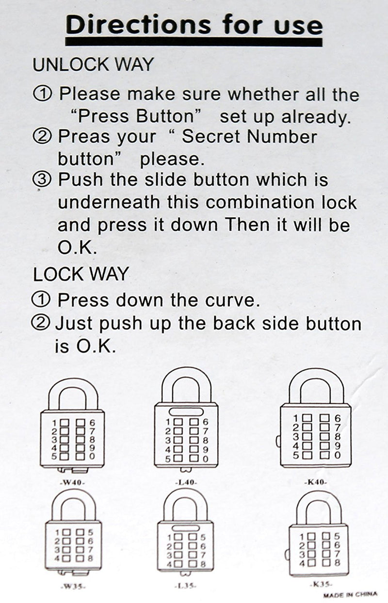 Padlock - Digits Combination Lock,Button Combination Security Padlock Digital Lock, for Gym or Sports Locker, case, Toolbox, Fence, hasp Cabinet - NewNest Australia