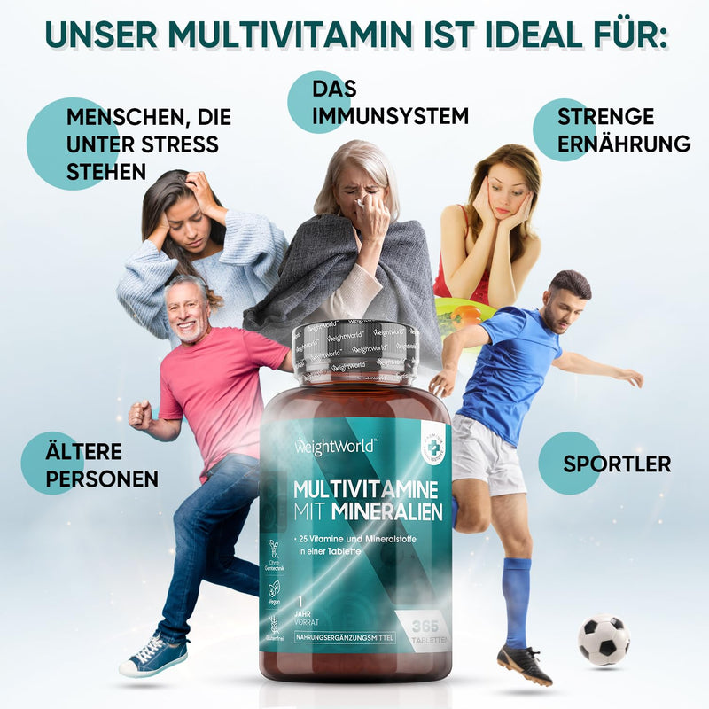 Multivitamin Tablets With Minerals - Immune System & Blood Pressure (Efsa) - 365 Vegan Pieces - 25 Vitamin Az Stack - Dietary Supplement Women & Men - Minerals Complex - Weightworld - NewNest Australia