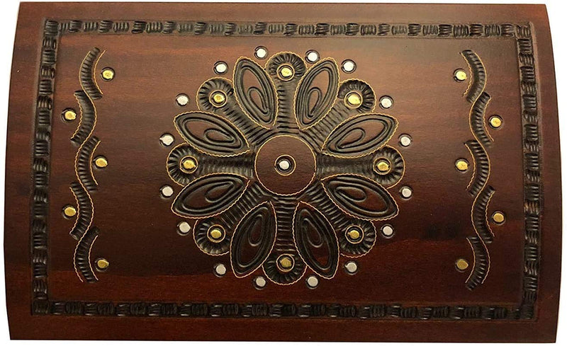 NewNest Australia - Large Flower and Holly Wood Jewelry Chest with Lock and Key Keepsake Box 