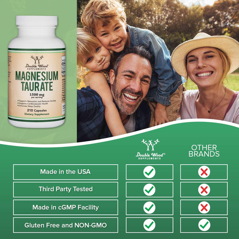 Magnesium Taurate Supplement for Sleep, Calming, and Cardiovascular Support (1,500mg per Serving, 210 Vegan Capsules) Manufactured in USA, by Double Wood Supplements - NewNest Australia