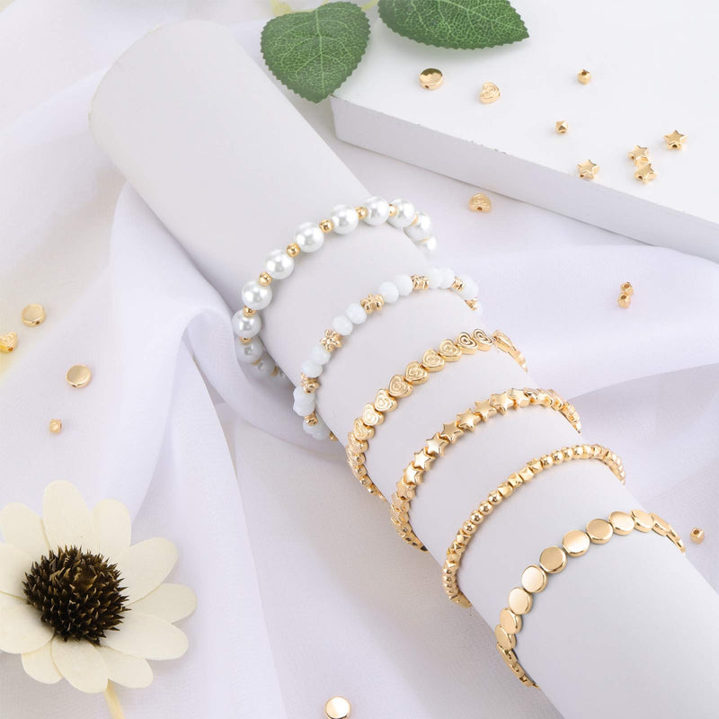 1200 Pieces Spacer Beads Set Star Beads Round Ball Beads Rondelle Faceted Spacer Beads Heart Beads Flower Beads Flat Disc Beads Loose Beads for Bracelet Earring Necklace Jewelry Making (Gold) Gold - NewNest Australia