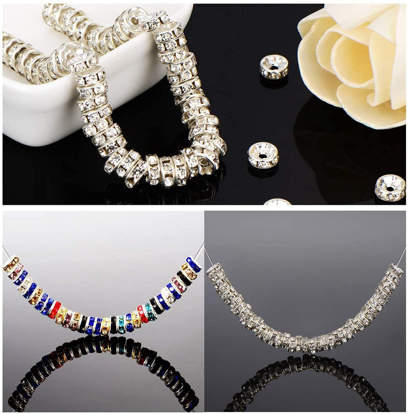 Allb 100Pcs Rondelle Spacer Beads 4mm Silver Plated Czech Crystal Rhinestone for Jewelry Making Loose Beads for Bracelets Light Blue - NewNest Australia