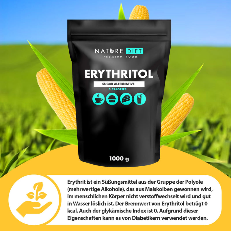 Nature Diet - Erythritol 2 x 1000 g | Natural sweetener | Zero calories | Sugar substitute 1 kg (pack of 2) - NewNest Australia