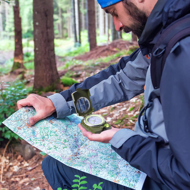 YEHOBU Military Lensatic Sighting Compass Survival for Hiking, Orienteering Lensatic Compass, Waterproof and Shakeproof Navigation Compasses, Survival Emergency Luminous Sighting Compass, Army Green - NewNest Australia