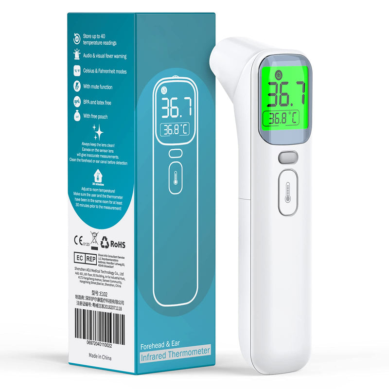 Ear Thermometer for Adults Baby, KKmier 3 in 1 No Contact Temperature Thermometer Checker, Infrared Forehead Thermometer with Fever Alarm, Instant Accurate Reading Grey - NewNest Australia