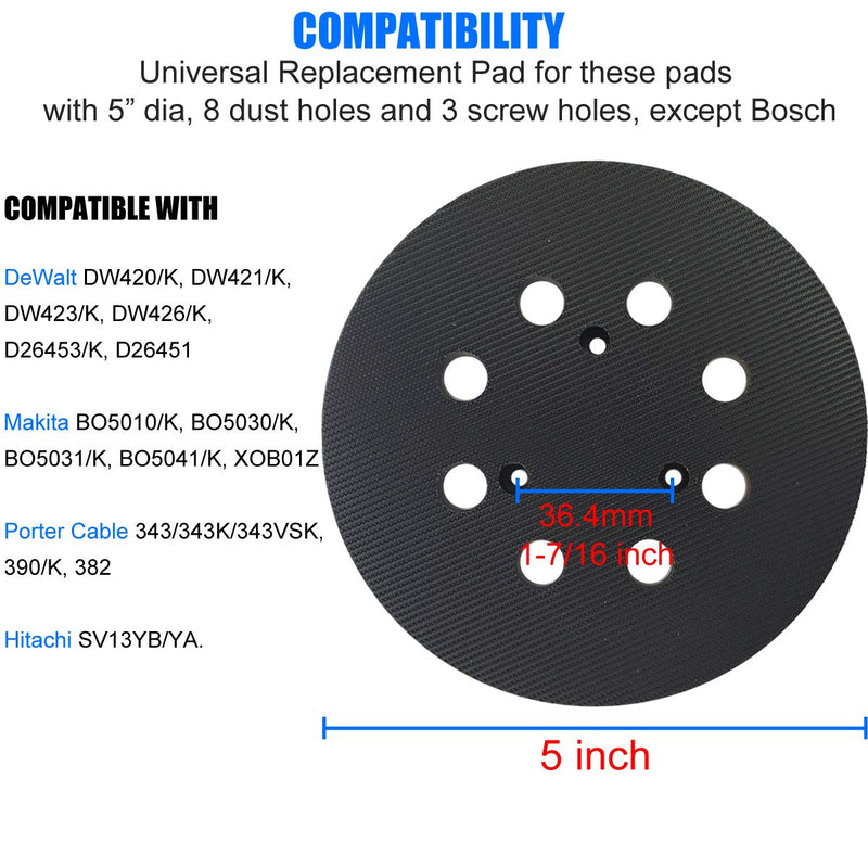 5-Inch Hook & Loop Sander Pad For DeWalt, Makita, Porter Cable and Hitachi Random Orbital Sander - Replacement Sander Pad Fits DW421/K, DW423/K & BO5010, BO5030K, BO5031K, BO5041K & 390 - NewNest Australia