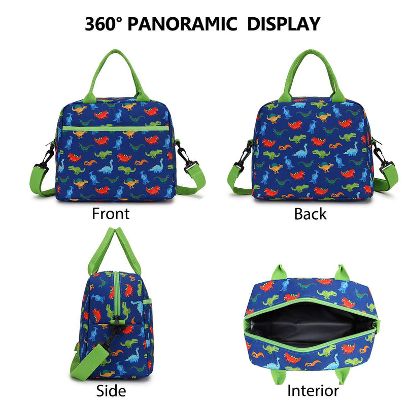 NewNest Australia - Lunch Bag for Boys, Insulated Lunch Box Bag Cute Dinosaur Thermal Lunch Tote with Removable Shoulder Strap, VONXURY Blue Dinosaur 