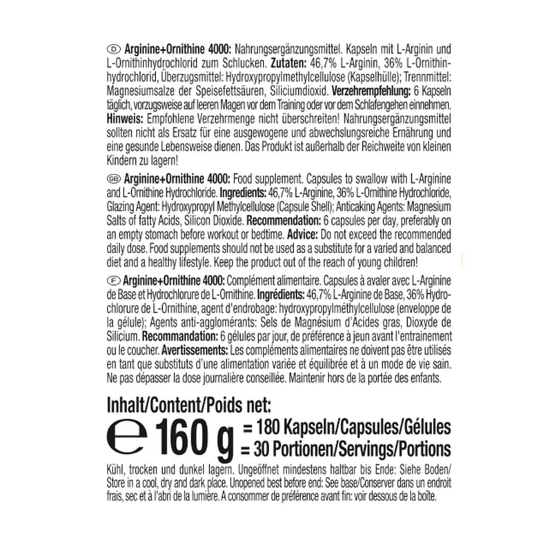 Weider Arginine + Ornithine 4000, High-Dose L-Arginine Capsules, Amino Acid Complex With L-Ornithine, Pre-Workout Capsules, Training Booster, Nutrients For Blood Circulation, 180 Capsules - NewNest Australia