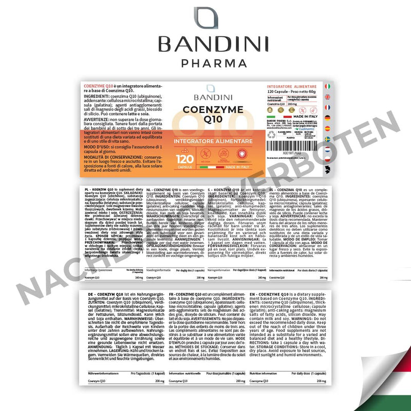 Bandini Coenzyme Q10 High Dose - 200 Mg Pure Q10 (Ubiquinone) Per Capsule - 120 Capsules (4 Months) - Coenzyme Q10 With High Bioavailability - Coq10 From Fermentation - No Unwanted Additives - NewNest Australia
