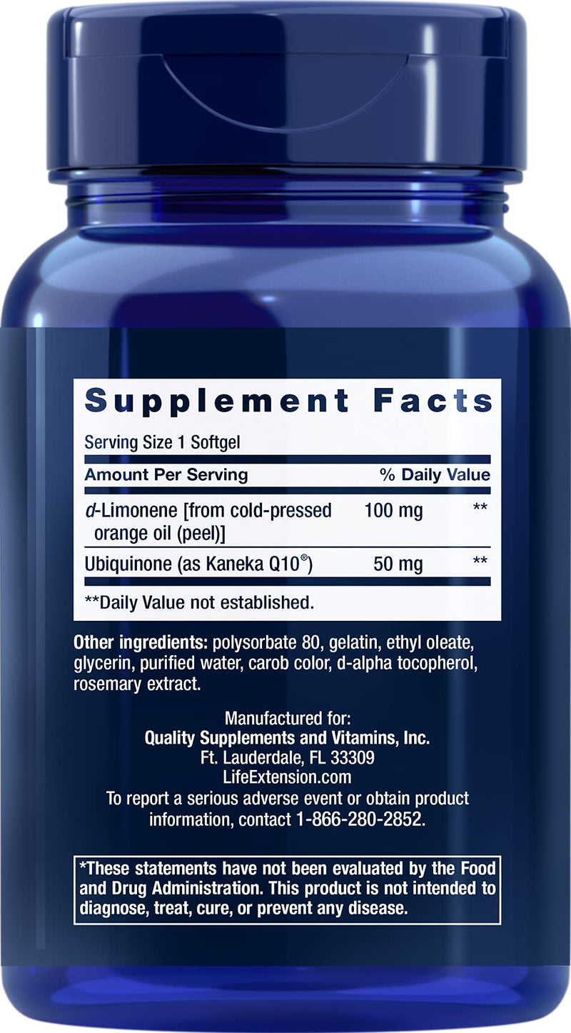 Life Extension Super-Absorbable CoQ10 (Ubiquinone) 50 mg with d-Limonene Heart Health Support Supplement - Promotes Healthy Brain Function & Energy Production - Non-GMO, Gluten Free - 60 Softgels - NewNest Australia