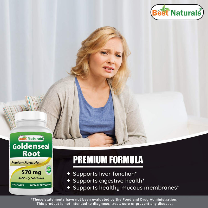 Best Naturals Goldenseal Root 570 mg (Non-GMO) 100 Capsules 100 Count (Pack of 1) - NewNest Australia
