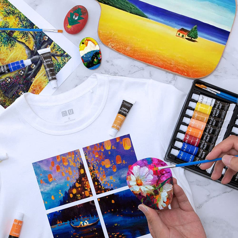 Acrylic Paint Set, Aen Art 16 Colors Painting Supplies for Canvas Wood Fabric Ceramic Crafts, Non Toxic&Rich Pigments for Beginners - NewNest Australia