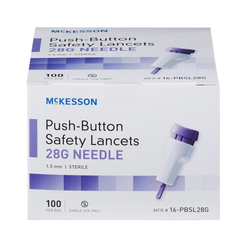 McKesson Safety Lancets, Sterile, Push-Button, 28 Gauge Needle, 1.5 mm, 100 Count, 1 Pack 100 Count (Pack of 1) - NewNest Australia