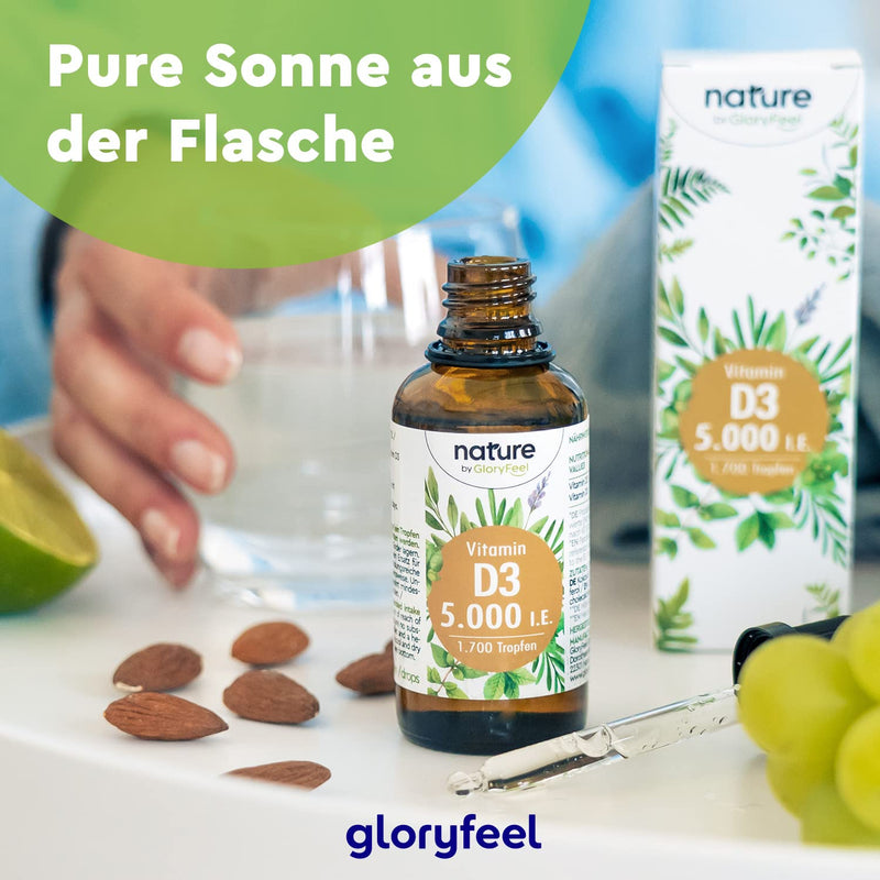Vitamin D3-5000 IU per drop High dosage - 50ml (1700 drops) - Highest stability: Premium lanolin in MCT oil from coconut - Laboratory tested, made in Germany without additives - NewNest Australia
