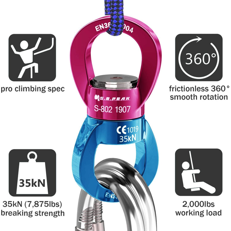 PROND Swing Swivel 35kN Safest Rotational Device, Swing Spinner, Carabiner Swivel, Climbing Rope Swivels for Children’s Web Tree Swing Setting, Aerial Dance, Hanging Hammock Blue Red - NewNest Australia