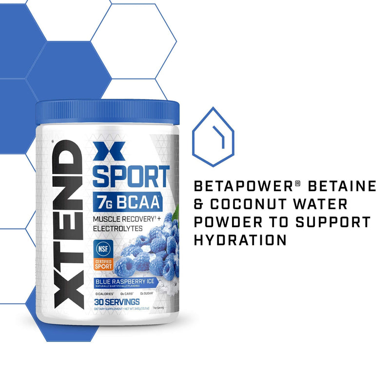 XTEND Sport BCAA Powder Blue Raspberry Ice - Electrolyte Powder for Recovery & Hydration with Amino Acids - 30 Servings 30 Servings (Pack of 1) - NewNest Australia