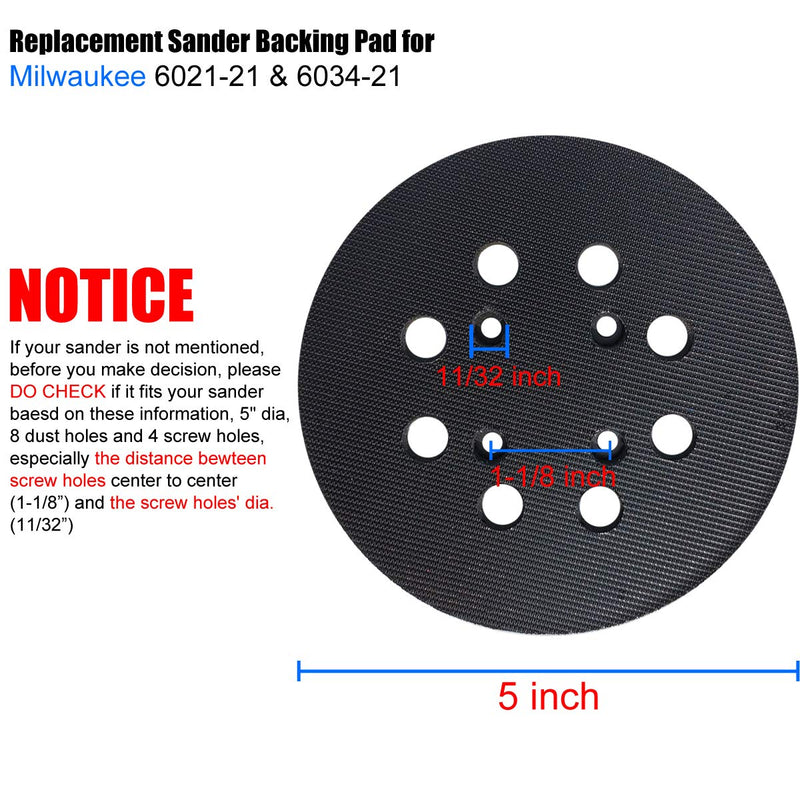 5-Inch 8-Hole Hook & Loop Sander Backing Pad Replacement Pad for Milwaukee 51-36-7090 & 51-36-7100 Compatible with Milwaukee 6021-21 & 6034-21 Random Orbit Sander - NewNest Australia