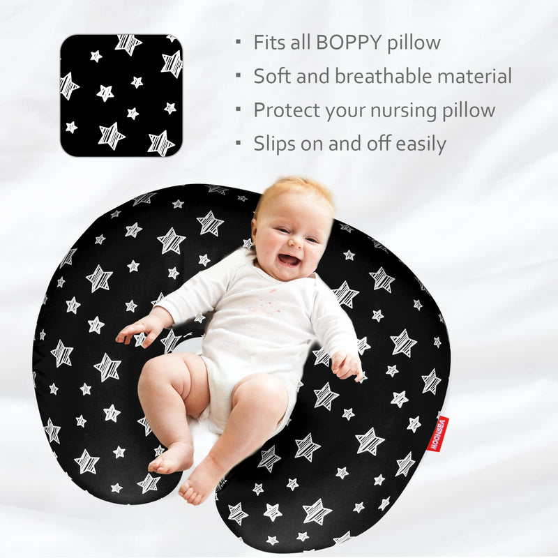 Nursing Pillow Cover Black Star Print with Handle for Baby Boys or Girls, Snug Fits Boppy Nursing Pillows, Soft Breastfeeding Nursing Pillow Slipcovers, for Breastfeeding Moms - NewNest Australia