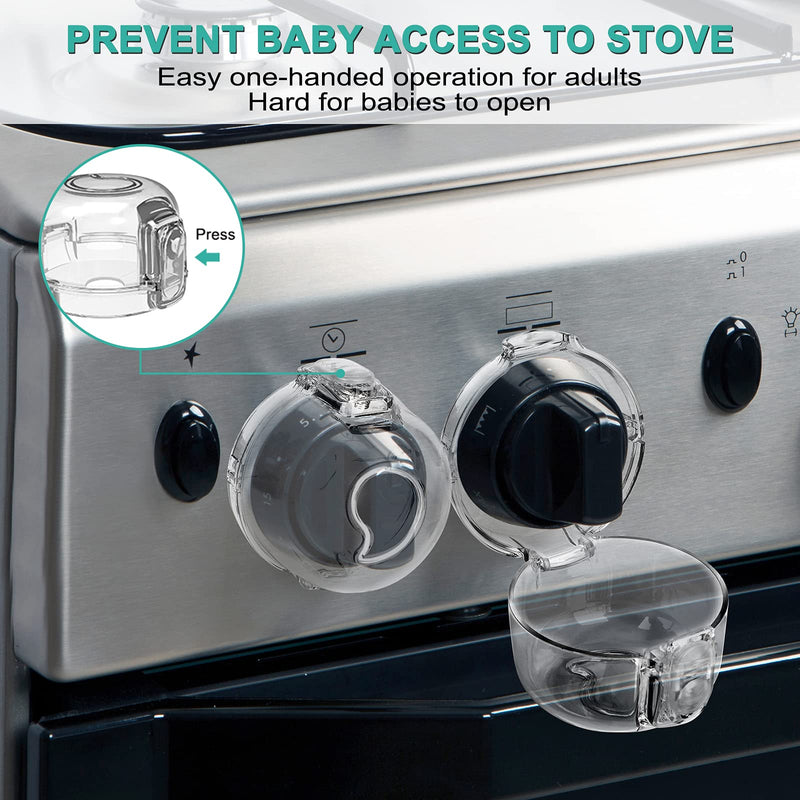 Stove Knob Covers for Child Safety (5 + 1 Pack) Double-Key Design and Upgraded Universal Size Gas Knob Covers Clear View Childproof Oven Knob Covers for Kids, Babies (Clear) - NewNest Australia