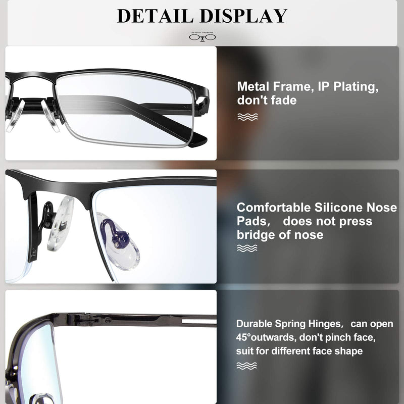 3 Pack Reading Glasses for Men, Metal Frame Blue Light Blocking Reading Glasses 3 Pack(gun/Black/Brown) 1.0 x - NewNest Australia