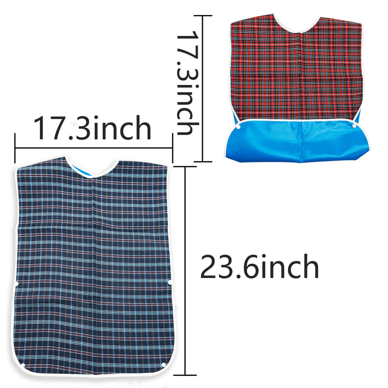 2 Pack Adult Eating Bibs With Optional Collection Container Disability Aid Waterproof Bibs Clothing Protector - Long Washable Reusable For Seniors And Olders, Blue, Red, L - NewNest Australia